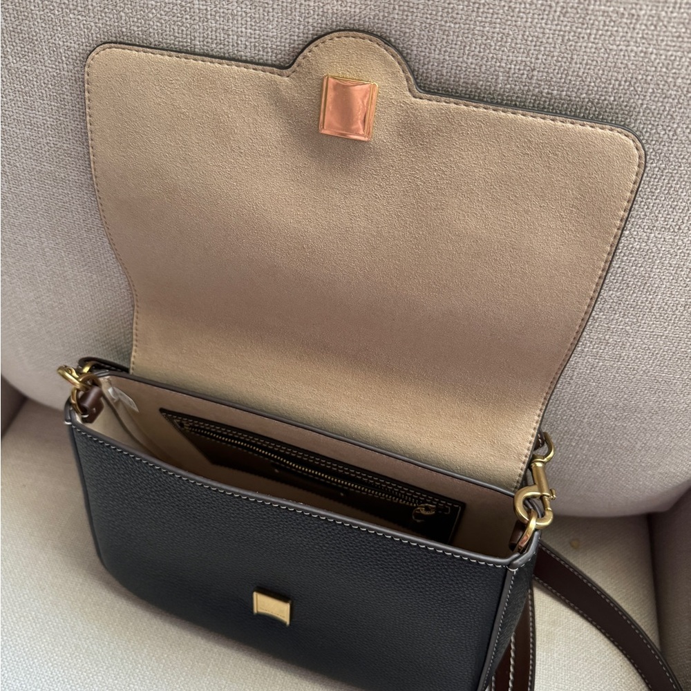 Tory Burch Black Pebbled Leather Crossbody with Brown Strap & Gold Hardware - Picture 3 of 7